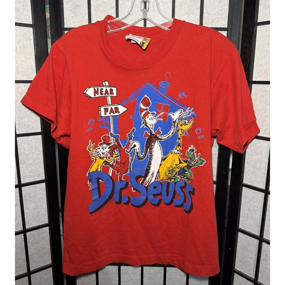 Cat in the Hat Shirt Mens M Dr. Seuss Vintage Red Cotton Cartoon Kidcore 90s